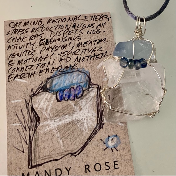 Blue Fluorite, Faden Quartz & Kyanite Bead Necklace - Picture 5 of 14